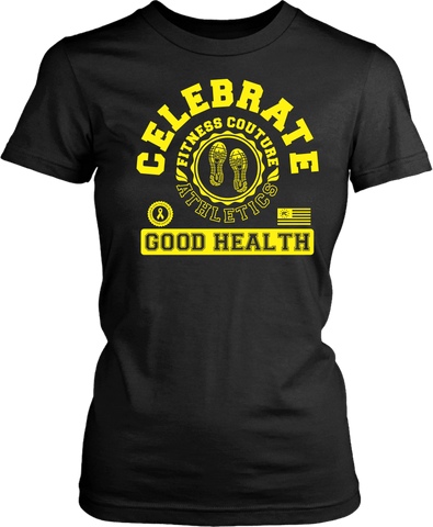 Fitness Couture Athletics - Celebrate Good Health T-shirt Red, Workout, Training "Yellow" - xpertapparel