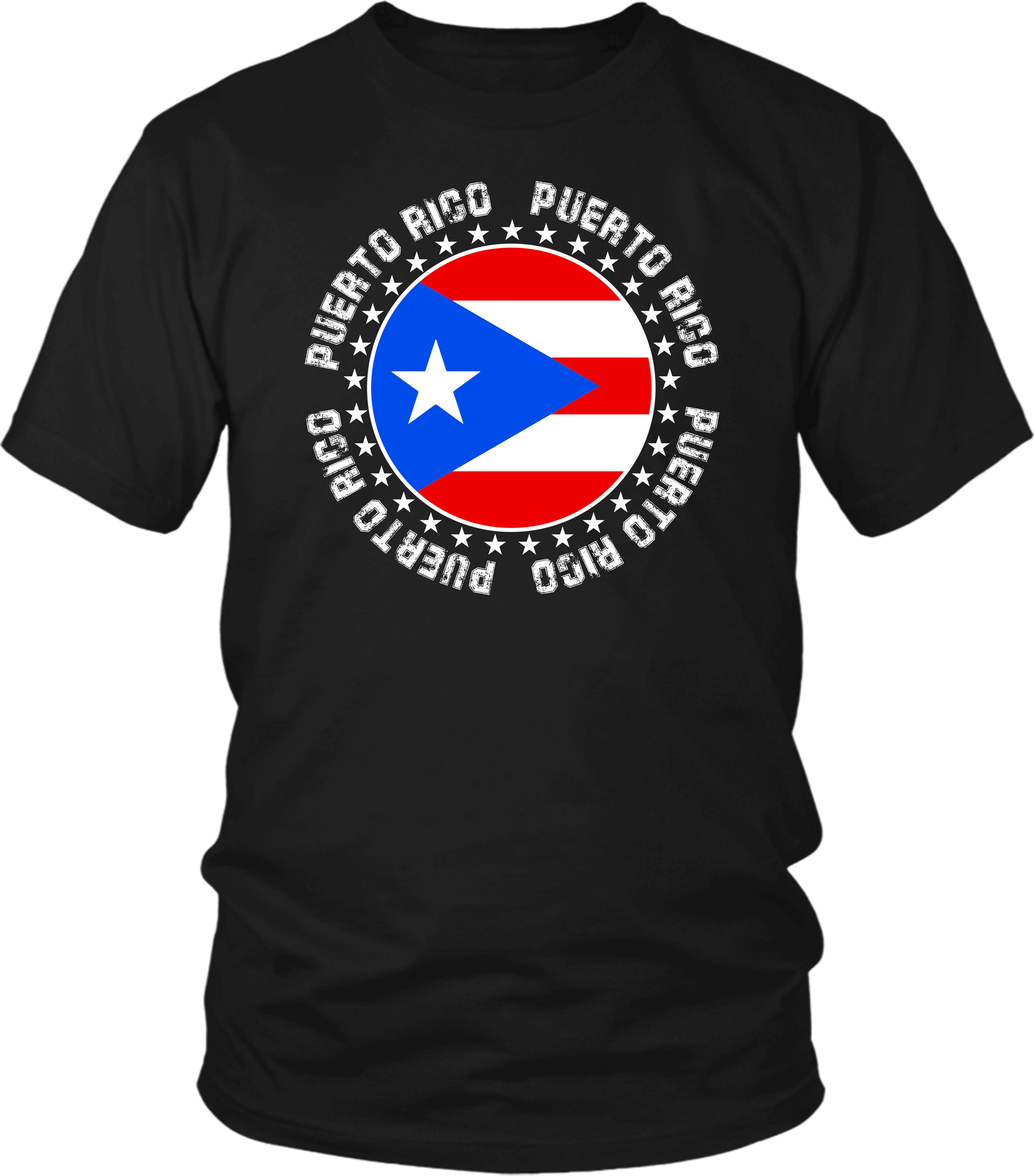 Black T-shirt Mock up with circular Puerto Rican flag, Puerto Rican Spirit T-shirt  Available from the Xpert Apparel Store