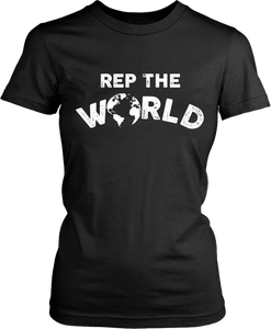 Solid Black Bella + Canvas Unisex Tee, With Rep The World Design 