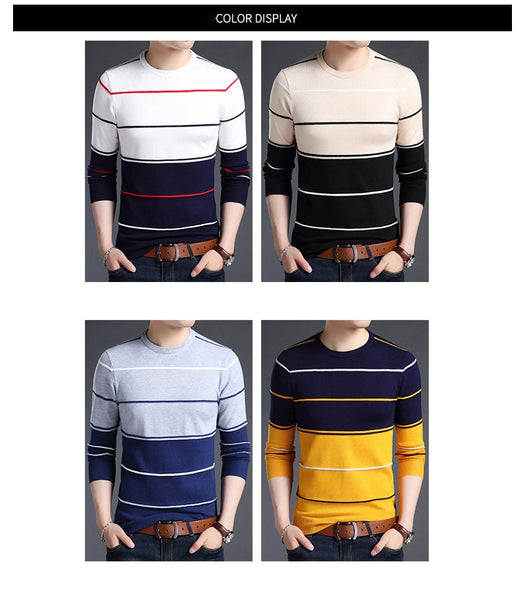 New Fashion Brand Sweater Men's Pullover Striped Slim Fit Jumpers Knitted Woolen Autumn Korean Style Casual Men Clothes - xpertapparel