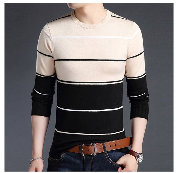 New Fashion Brand Sweater Men's Pullover Striped Slim Fit Jumpers Knitted Woolen Autumn Korean Style Casual Men Clothes - xpertapparel