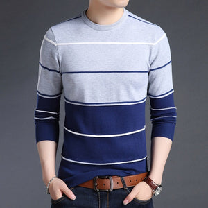 New Fashion Brand Sweater Men's Pullover Striped Slim Fit Jumpers Knitted Woolen Autumn Korean Style Casual Men Clothes - xpertapparel