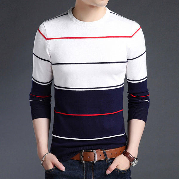 New Fashion Brand Sweater Men's Pullover Striped Slim Fit Jumpers Knitted Woolen Autumn Korean Style Casual Men Clothes - xpertapparel