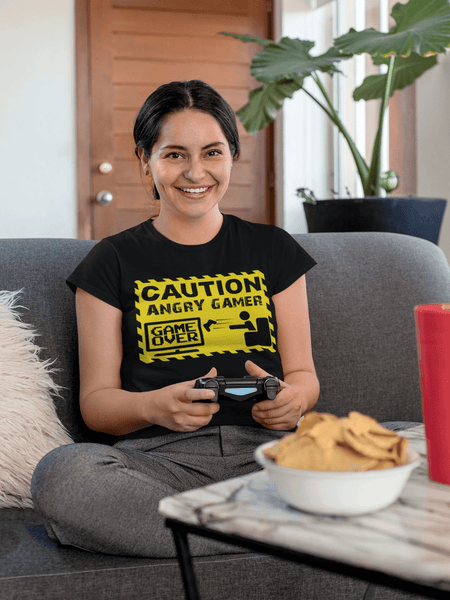 Funny Tee - Caution Angry Gamer- Funny Gamer Tee